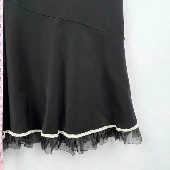 Y2K Vintage 90s Women's Hi-Low Ruffled Black w Contrasted Trim Fishtail Skirt 10 - Picture 5 of 11